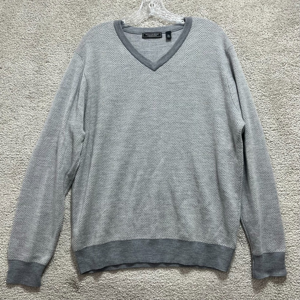 Williams & Kent Sweater Mens XL Gray Merino Wool‎ V-Neck Long Sleeve Lightweight